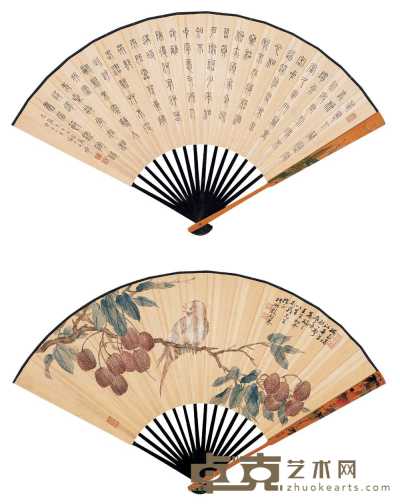 殷梓湘 王福厂 壬午（1942）年作、癸未（1943）年作 红荔白羽 篆书 成扇 18.5×51cm